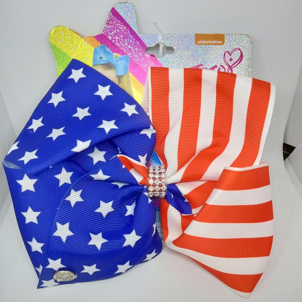 JoJo Siwa Blue and Red Star Stripe Hair Bow